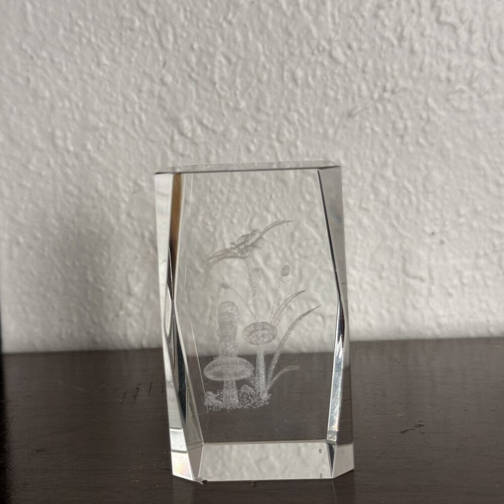 Hummingbird Floral Etched Crystal Glass Paperweight